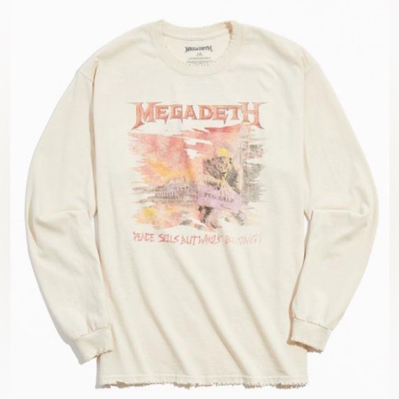 Urban Outfitters Natural Megadeth Peace Sells Long Sleeve T-Shirt Size Small - Picture 1 of 5